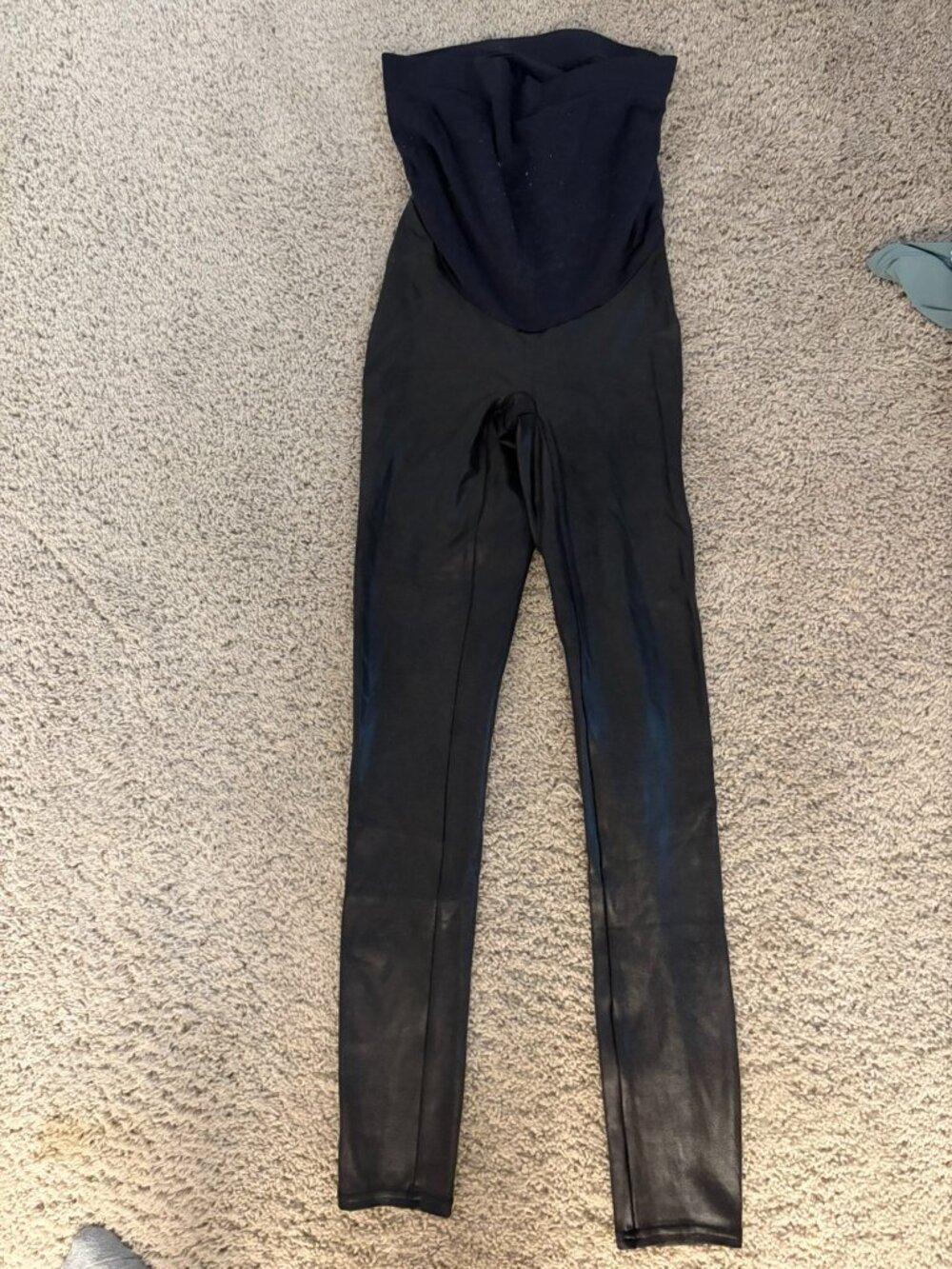 Spanx Mama Faux Leather Maternity Leggings Very Black High Waist Size Small